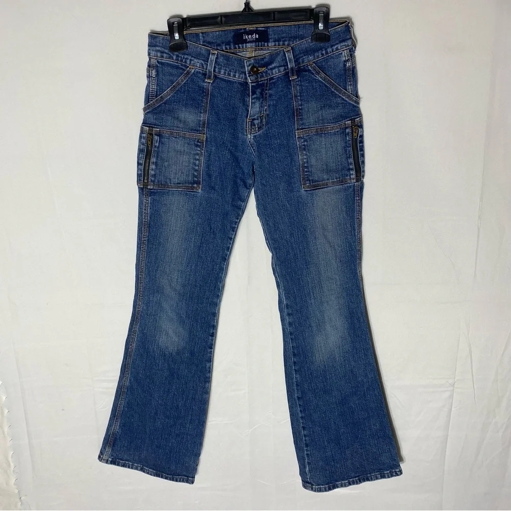 Vintage 90s Ikeda Jeans Med Wash Mid Rise Flare Leg Jeans 28 Streetwear Festival